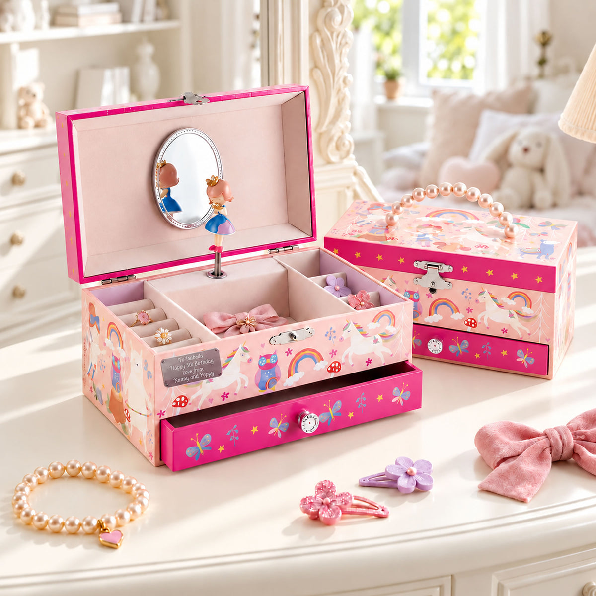 Personalised Girls Jewellery Box - Rainbow Unicorn