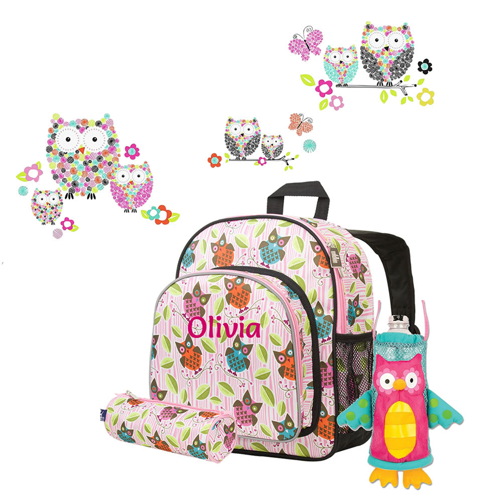 Owl backpack and wall stickers set for children