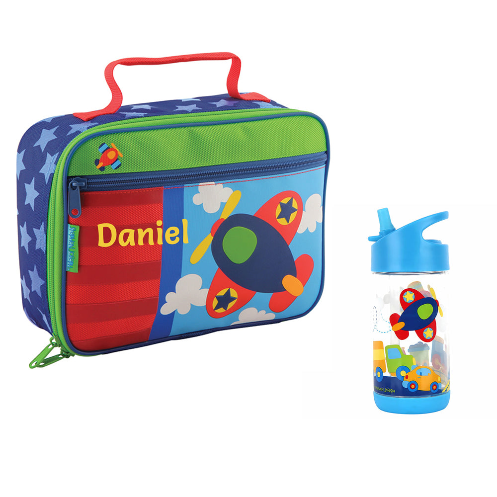 Personalised aeroplane lunch box and water bottle set