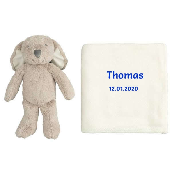 Personalised baby blanket with soft toy