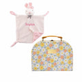 Personalised bunny baby comforter with suitcase