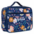Personalised blue floral lunch bag for children