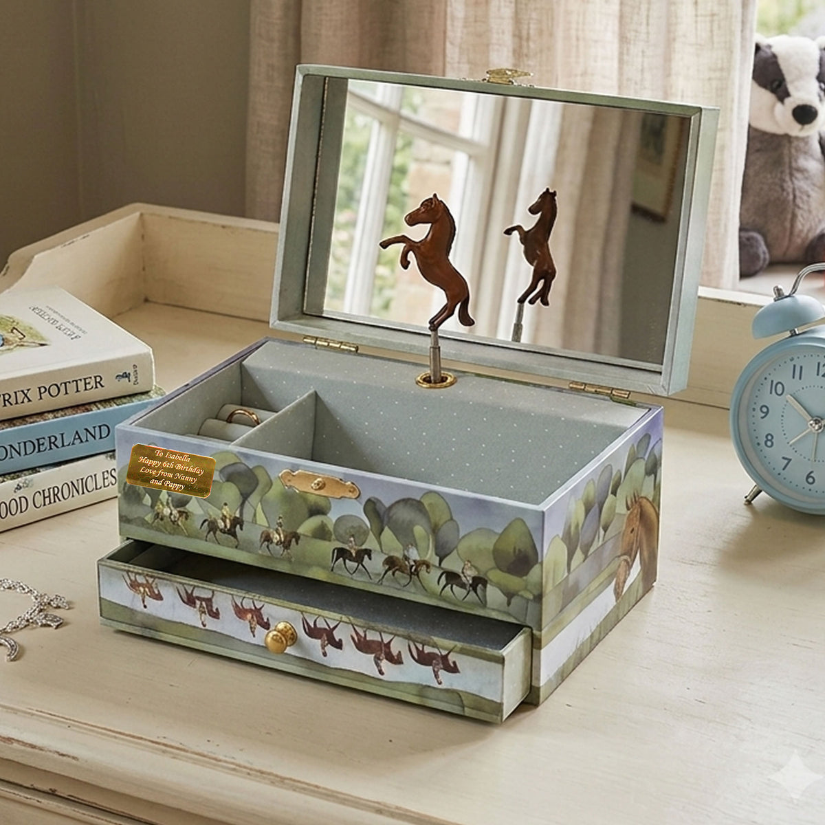 Personalised Girls Musical Jewellery Box - Normandy Horses