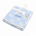 Personalised Baby Blanket - 100% Cotton Blue Elephants - part of the Puppy & Blue Elephants gift set