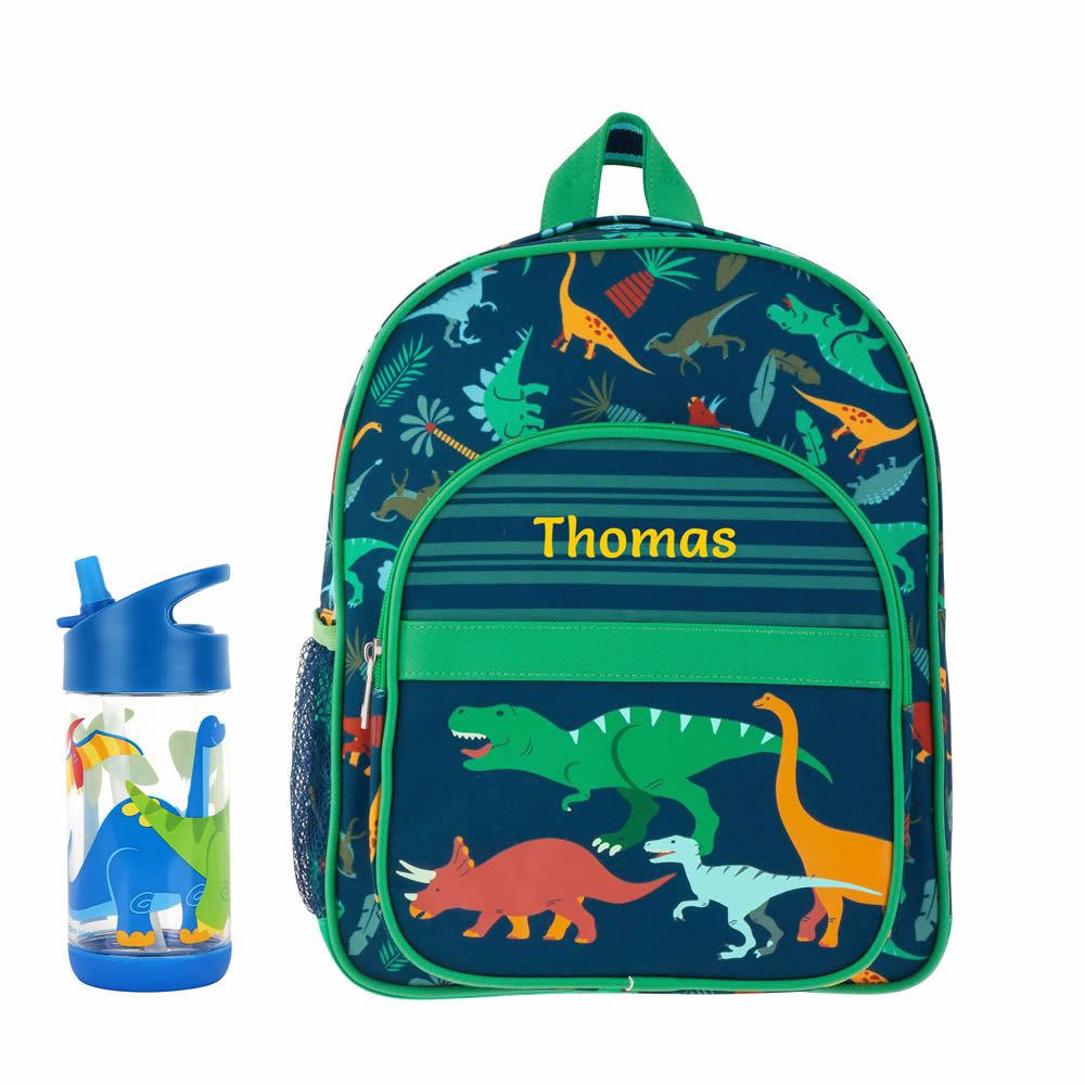 Personalised Kids Dinosaur Backpack with Water Bottle