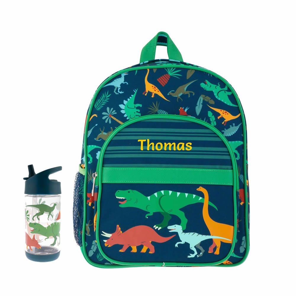 Personalised Kids Dinosaur Backpack with Water Bottle
