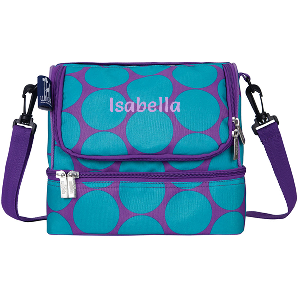 Personalised blue dots double-decker lunch bag