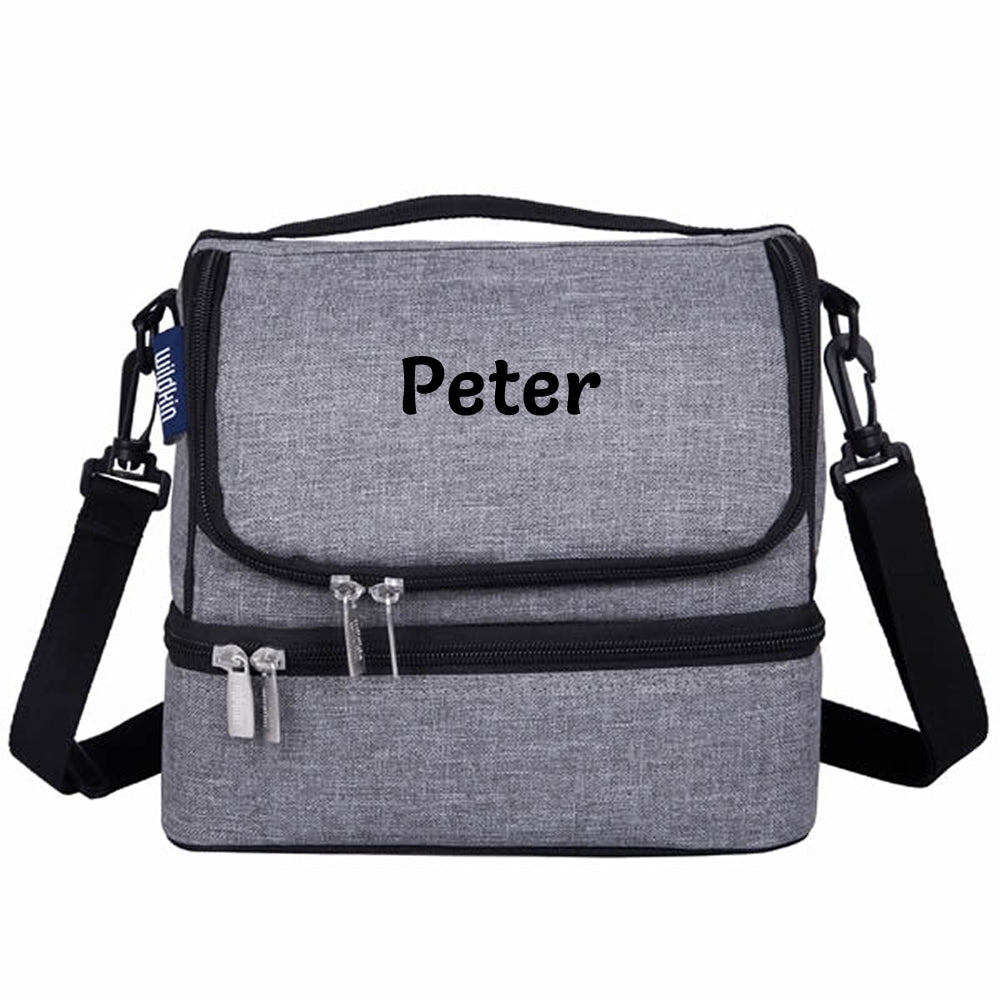 Personalised grey double-decker lunch bag