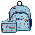 Personalised fire engine backpack and lunch bag set