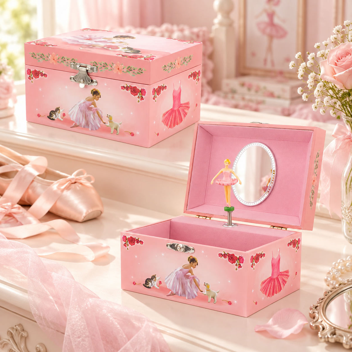Personalised Girl Musical Jewellery Box - Kitten Design
