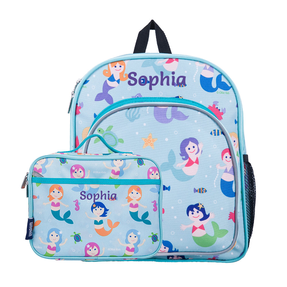 Personalised mermaid backpack and lunch bag set