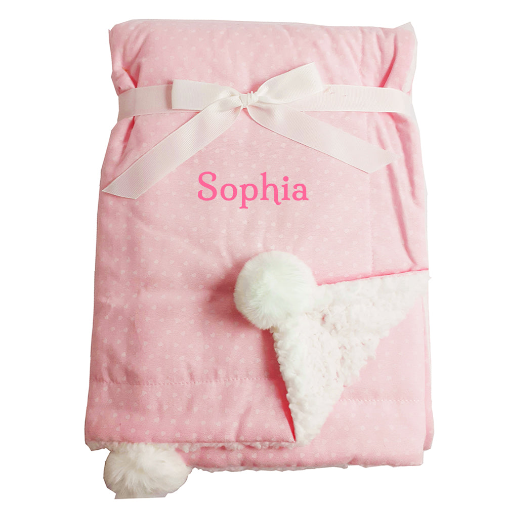 Personalised pink baby blanket with dots