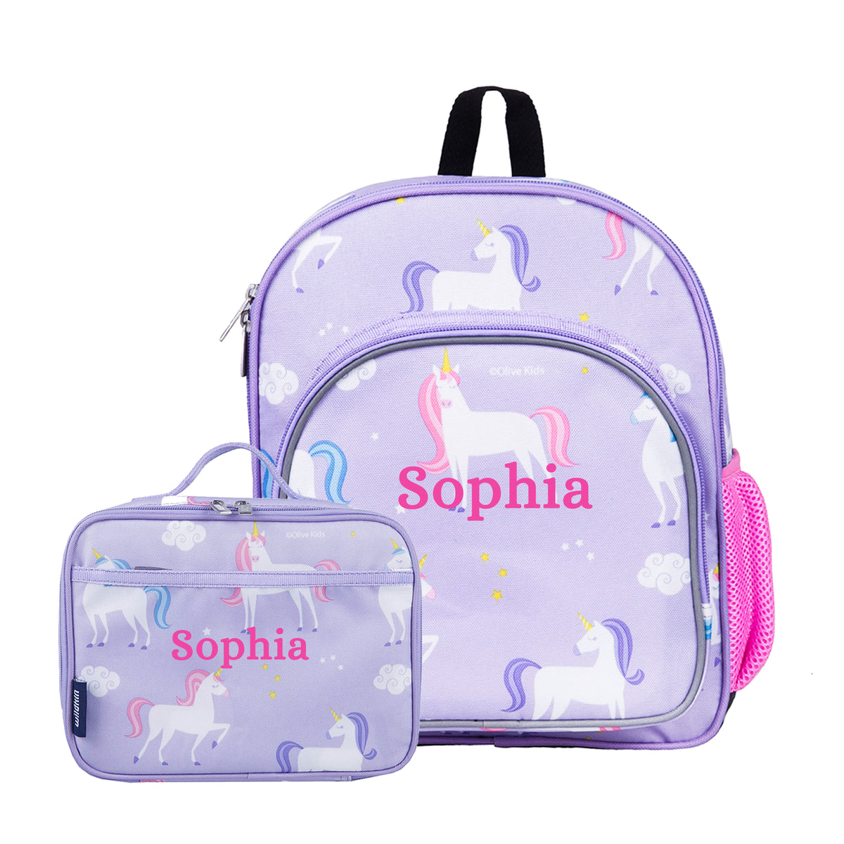 Personalised Purple Unicorn Toddler Backpack with Lunch Box