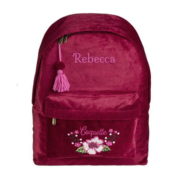 Personalised red velvet backpack for girls