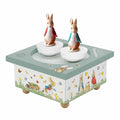 Personalised Peter Rabbit wooden baby music box with spinning figurines