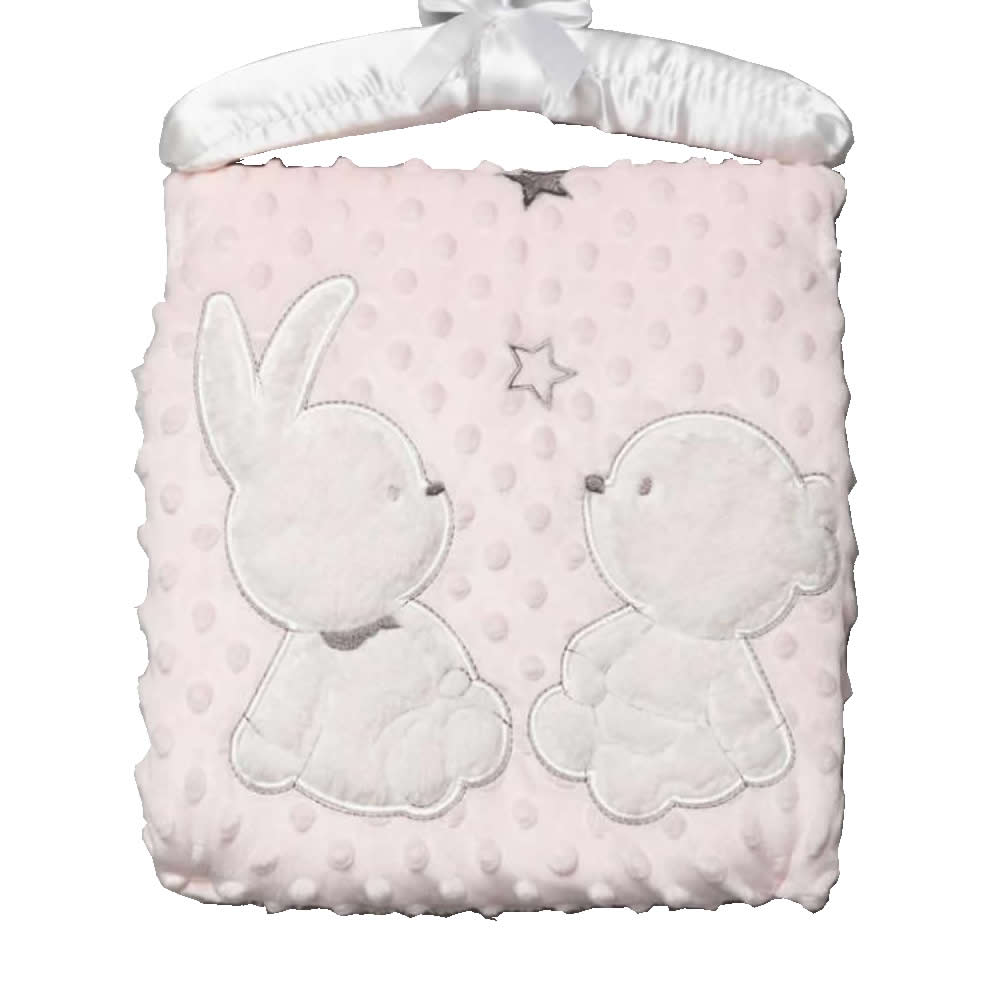Pink bear and bunny baby blanket