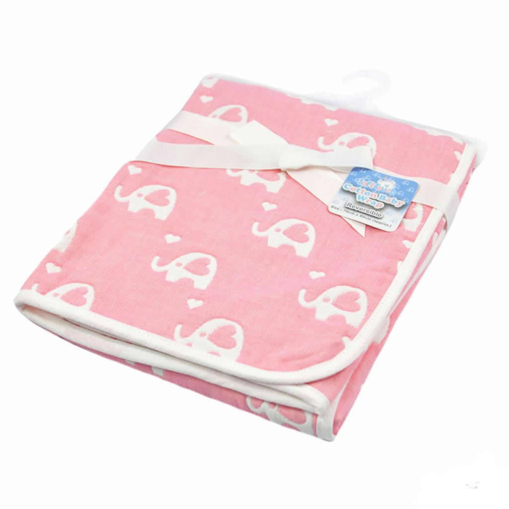 Cotton pink elephant baby blanket