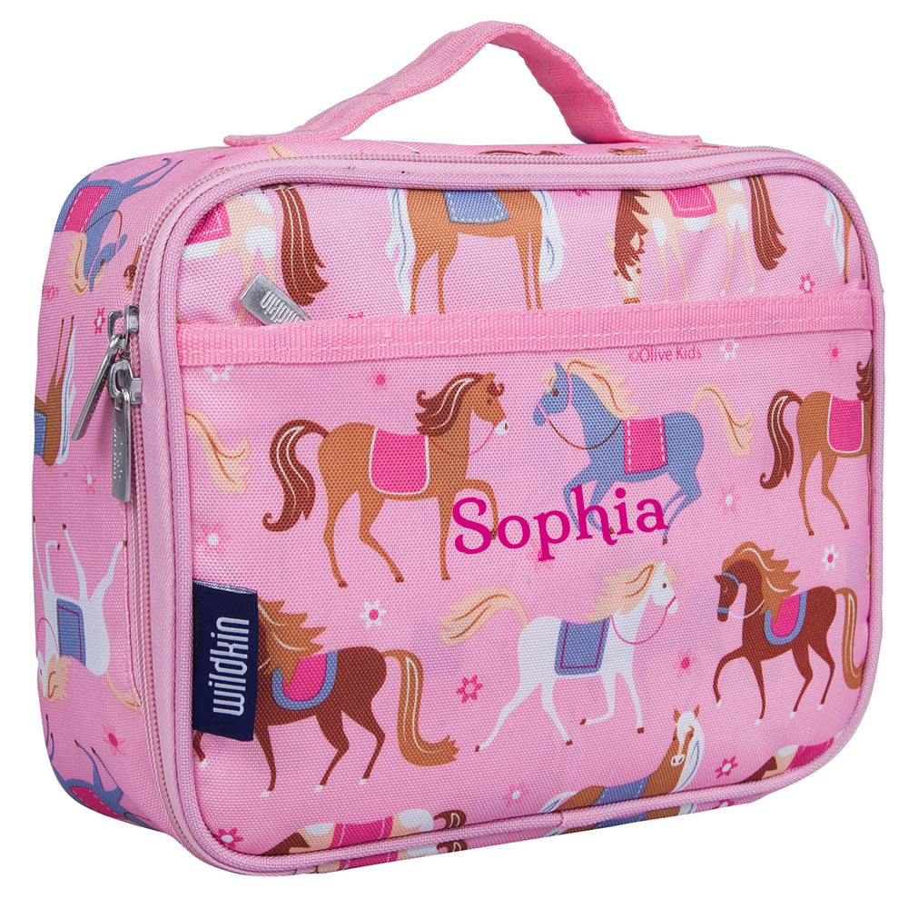 Personalised pink ponies lunch bag