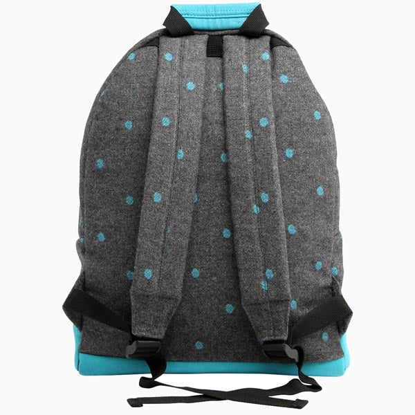 Back view of a Mi-Pac felt polka dot backpack
