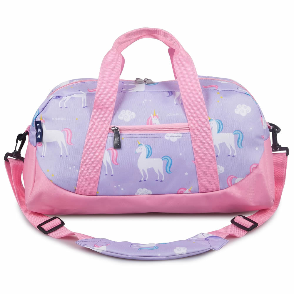 Purple unicorn duffle bag for children