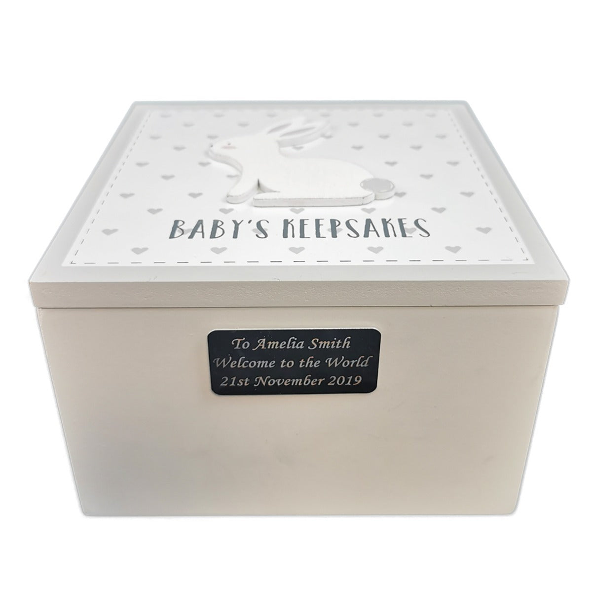 Rabbit baby keepsake box personalised with a name