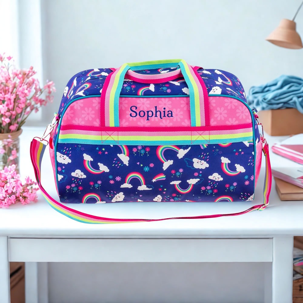 Personalised rainbow duffle bag for children