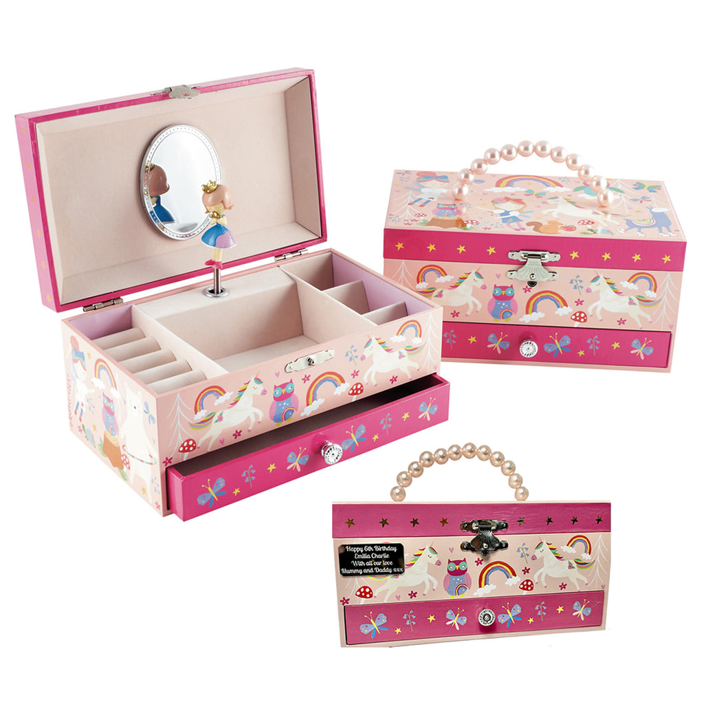 Personalised Girls Jewellery Box - Rainbow Unicorn