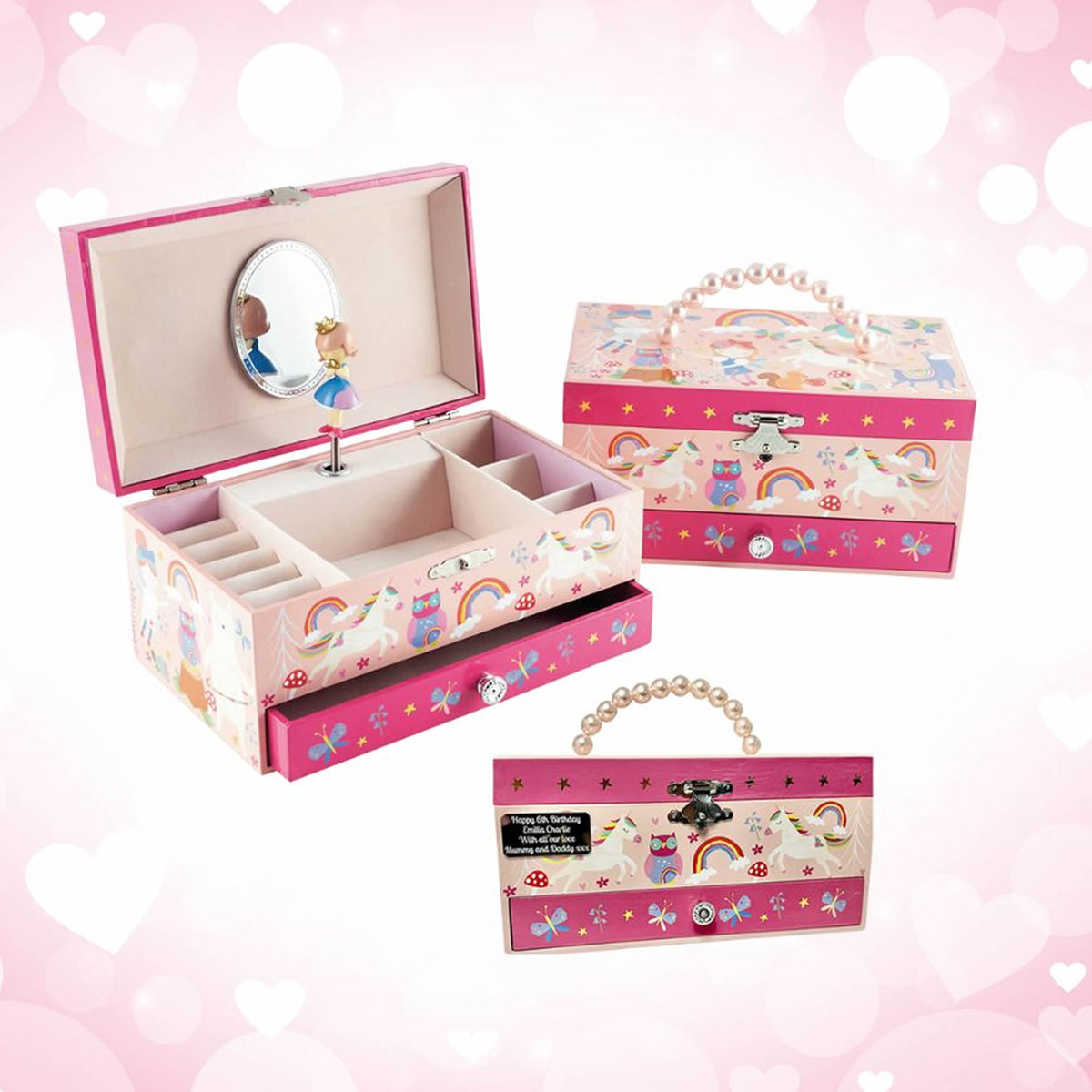 Personalised Girls Jewellery Box - Rainbow Unicorn