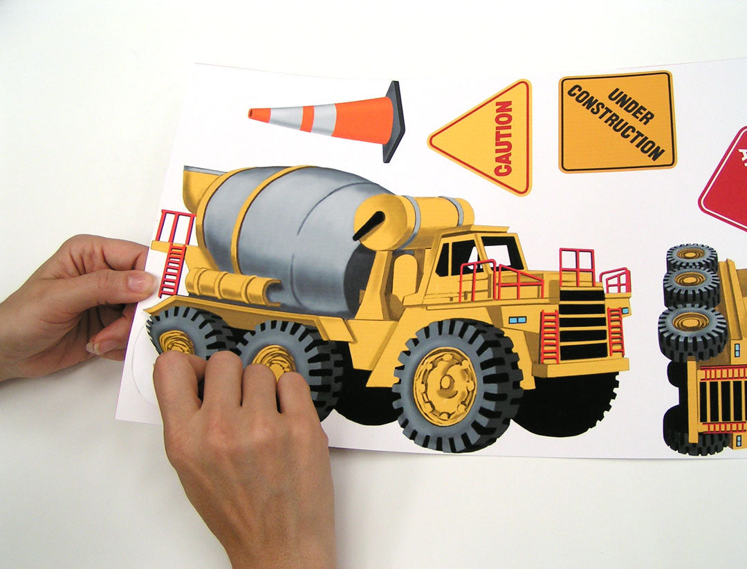 Construction vehicle wall decal size detail