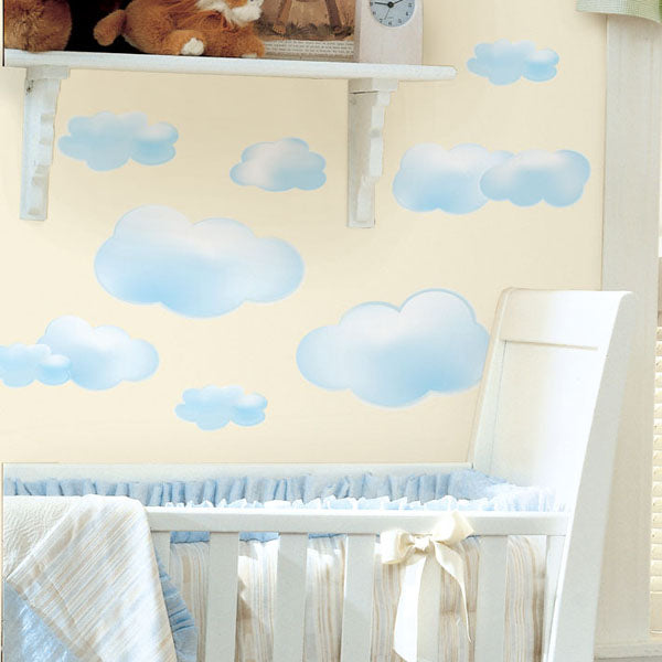 Cloud wall decals in a children’s room