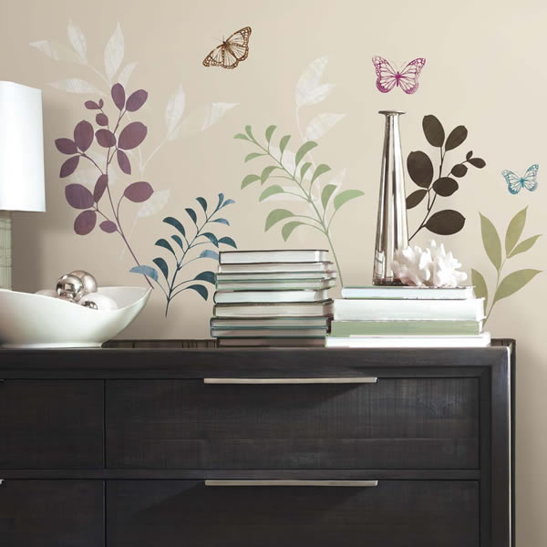 Botanical butterfly wall decals in a children’s room
