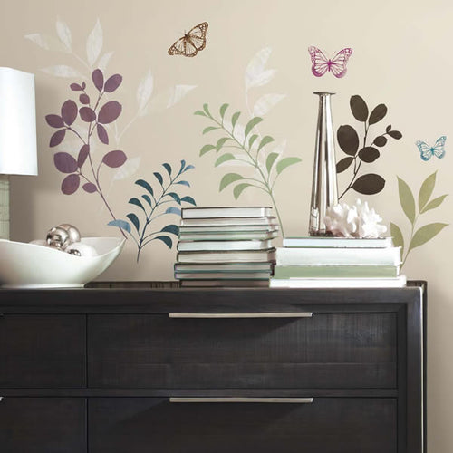 Botanical butterfly wall decals in a children’s room