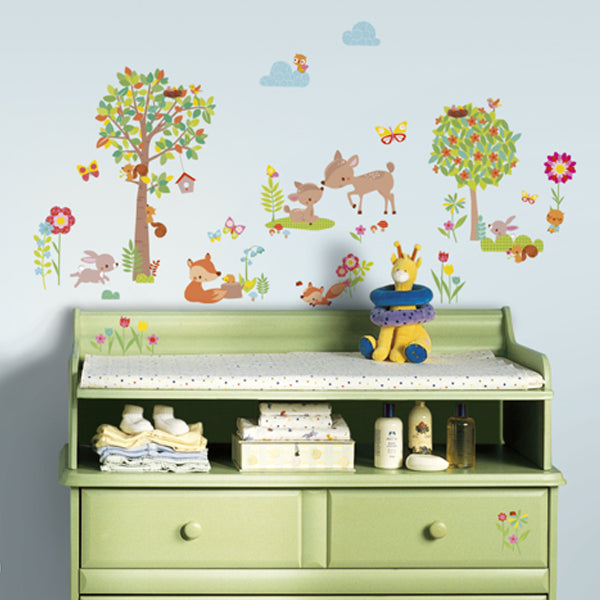 Woodland creature wall decals in a nursery