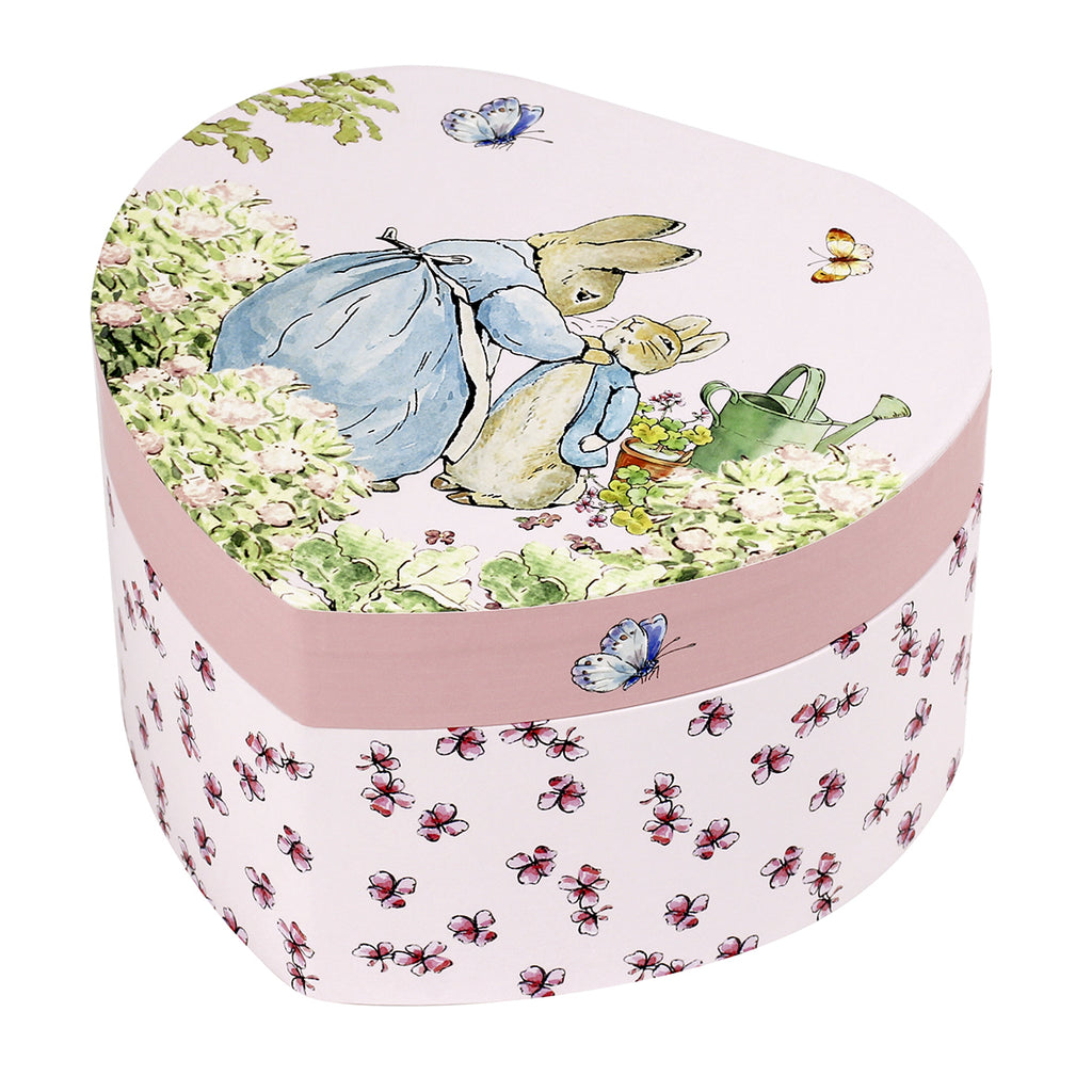 Peter Rabbit wooden music box with pink heart