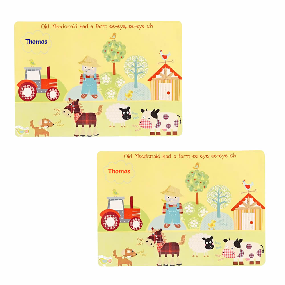 Set of personalised farm placemats for children