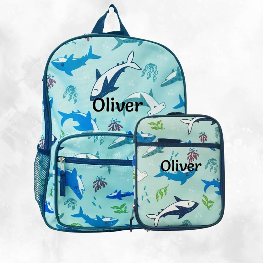 Shark backpack and lunch bag set for children