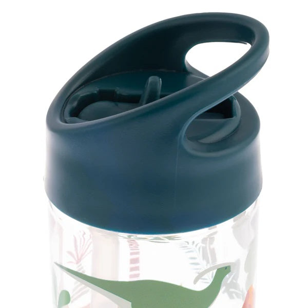 Dinosaur water bottle with flip-top lid