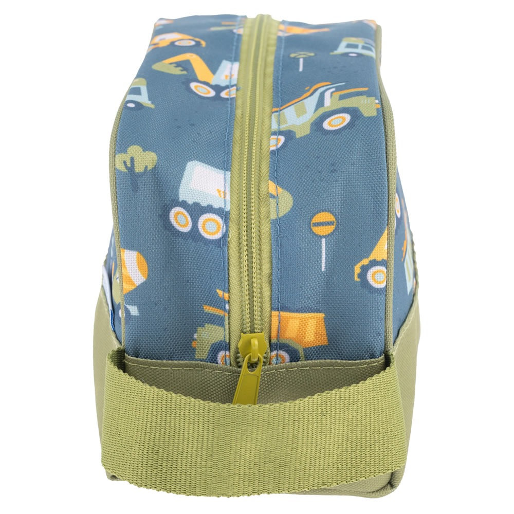 Side view of a construction wash bag for children