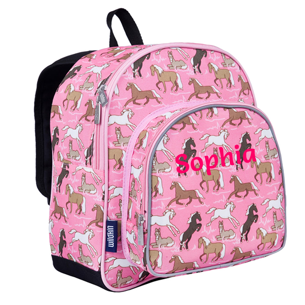 Personalised pink horses toddler backpack