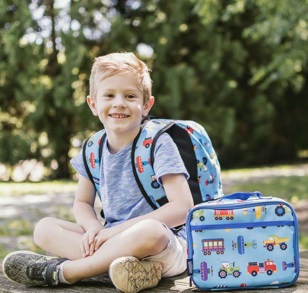 Transport backpack and lunch bag set for children