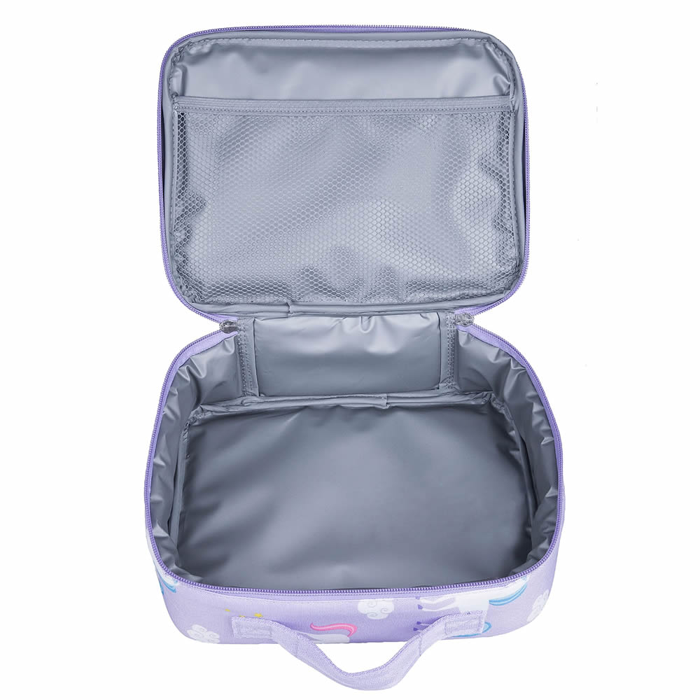 Inside of a unicorn lunch bag