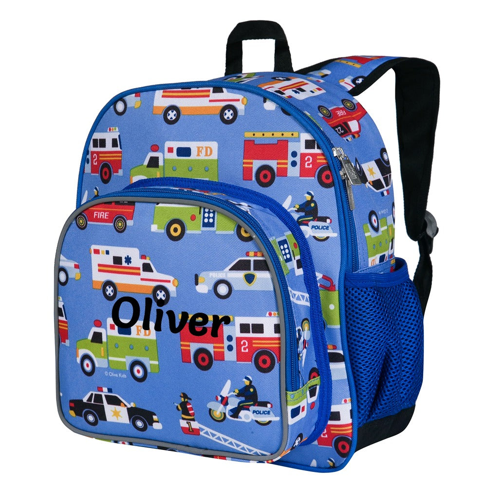 Personalised action vehicles backpack for children